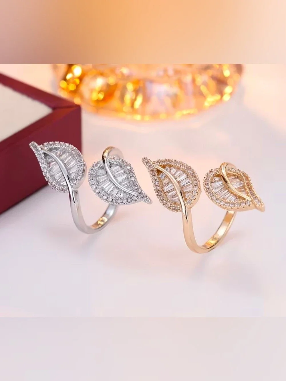 $8 Each Or Bundle 5/$20 Elegant Gold Leaf Crystal Adjustable Wrap Ring